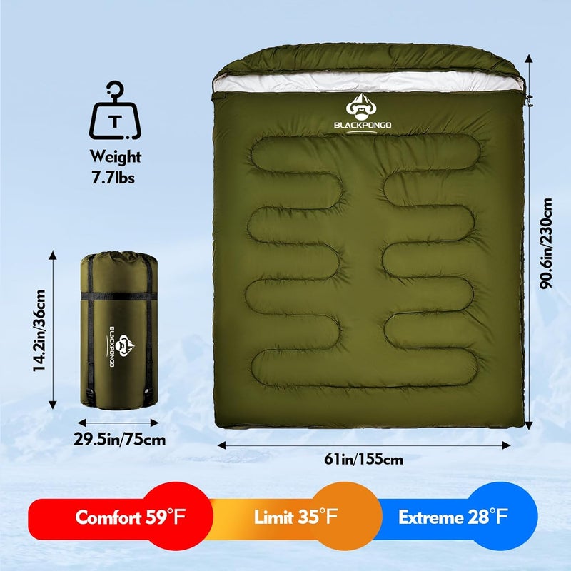 Blackpongo Double Sleeping Bag for Adults Men Women, XL Queen Size Two Person Sleeping Bag for All Season Camping Hiking Backpacking 2 Person Sleeping Bags for Cold Weather & Warm - Image 3